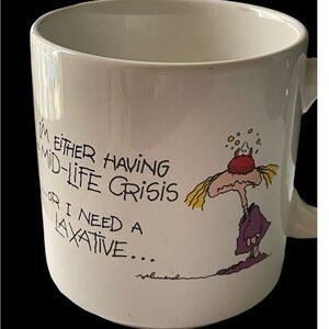 RUSS Coffee Mug....I'm either having a mid-life crisis..lneed a laxative/3.5" Ht